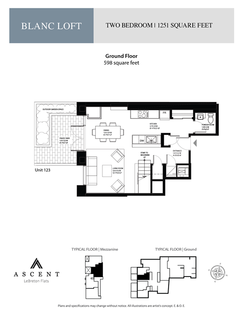 Floor plan for 2 beds, 2 baths, 1251 sqft